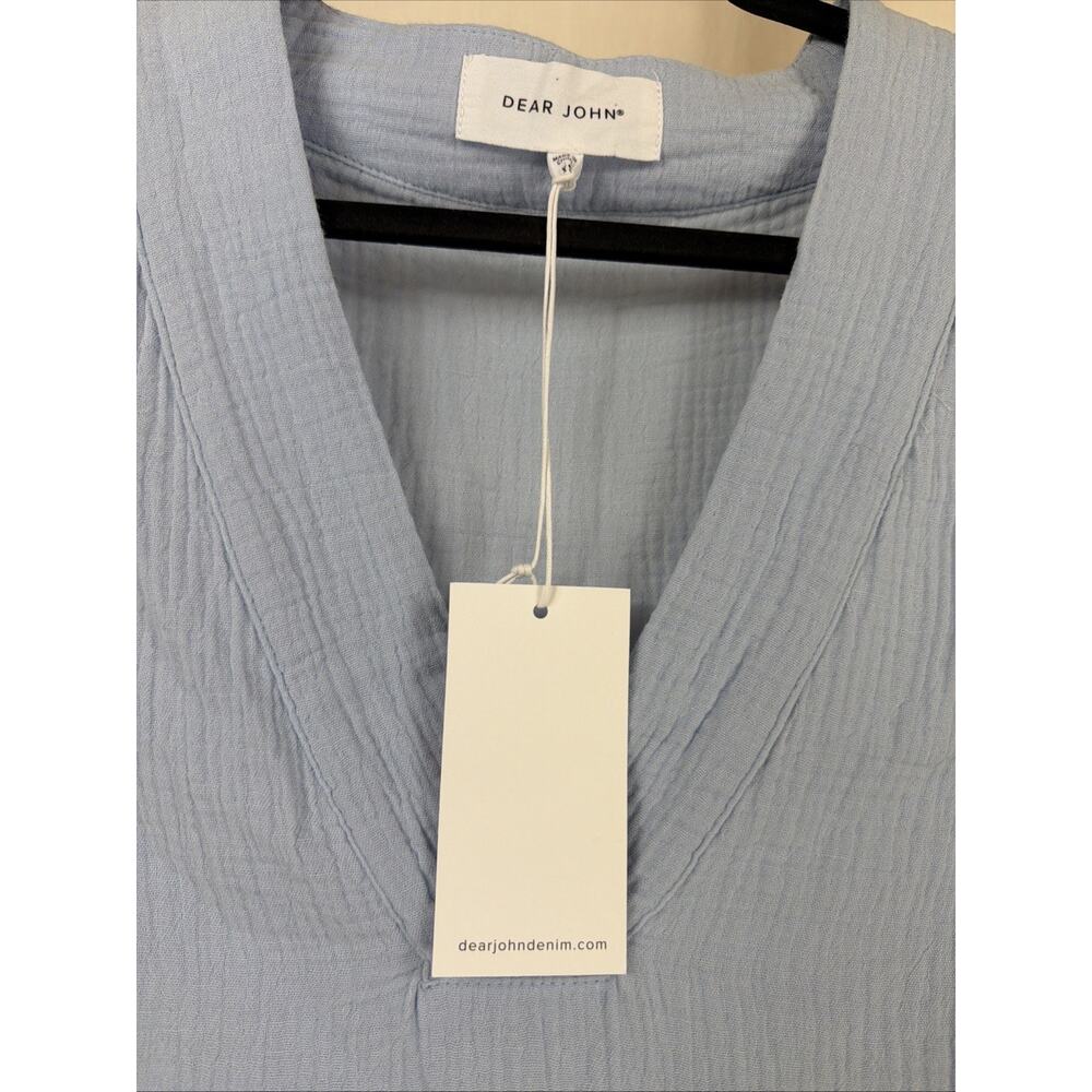 NWT Dear John Blue Short Sleeve V Neck Oversized Gauze Top #1189 Size SM - Picture 4 of 4